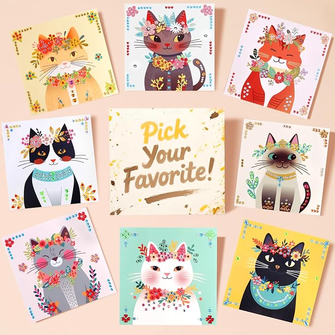 Marlrin Cats Crafts for Kids Ages 4-8,Gem Stickers Crafts for Kids,Diamond Art Kits,Arts and Crafts Kits,Craft Kit for Girls 6-8,Birthday and Christmas Gift for Girls & Boys Ages 3, 4, 5, 6, 7, 8