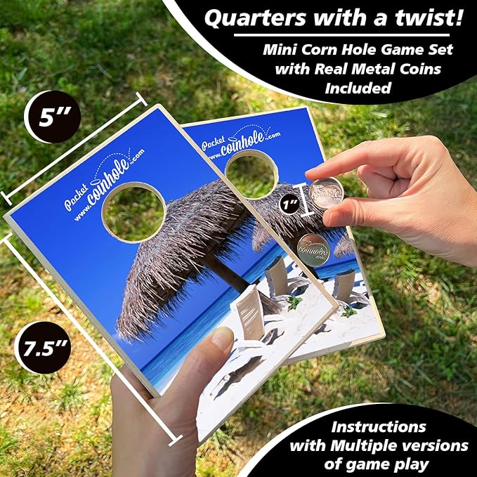 Coinhole Desktop Coin Bouncing Party Game Set | Tabletop Cornhole Board Game | Small Cornhole Travel Game Includes Coins