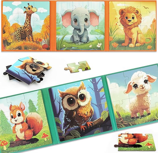 Puzzles for Kids Ages 3-5 2PK-72PCS-6 Animal Themes Magnetic Puzzles for Kids 4-6 Travel Puzzle for Airplane/Car/Road Trip/Gift Toys for 3 4 5 6 Year Old Girls and Boys