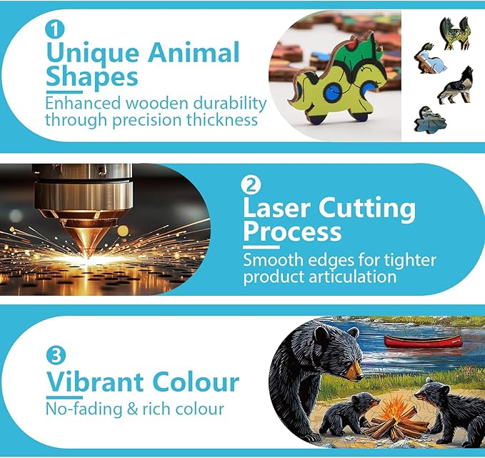 GLOBLELAND 300Pcs Bears and Nature Wooden Jigsaw Puzzles for Adults 11.22x15.16inch Colorful Landscape Wood Puzzles for Holiday Birthday Gifts