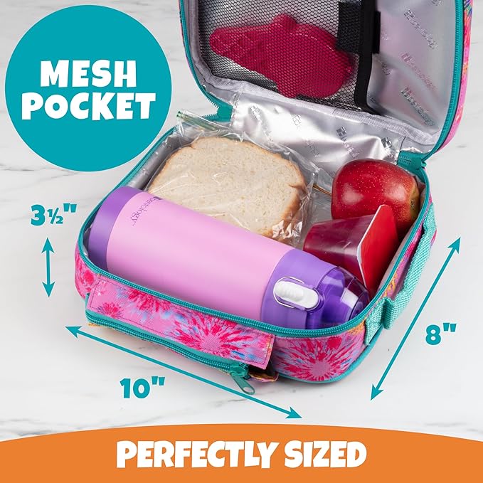Kids Insulated Lunch Box w Snack Pocket & Expandable Water Bottle Holder For Girls- Waterproof Lunchbox Tote Keeps Food Hotter or Colder Longer - Reusable Back to School Bag Fits Most Bento Containers