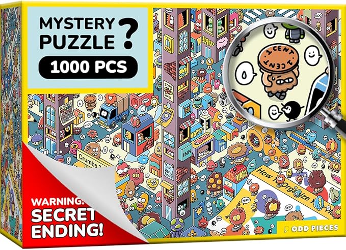 Jigsaw Puzzles 1000 Pieces - Magic Mystery Story Secret Ending Puzzle - Perfect Game Night for Adults & Kids - Cartoon City Building Theme Sci-Fi (Turbo 3000)