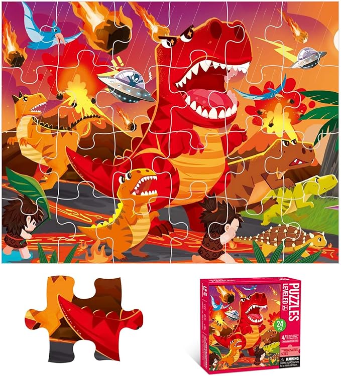 Dinosaur Puzzles for Kids Ages 3-8,24 Pieces Jigsaw Puzzles for Toddlers & Children Ages 4-6，Educational Floor Puzzles with Storage Box for Gifts(Dinosaur Spinosaurus)