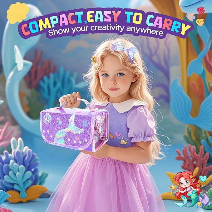 70PCS Mermaid Washable Markers Set with Glitter Pencil Case,Art Supplies for Kids Ages 4-6-8,Drawing Coloring Art Craft Kits for Girls with Marker,Glitter Pens,Crayon,Birthday Gifts Toys for Girls