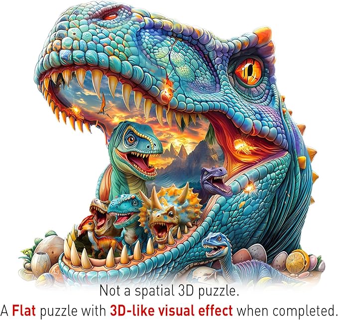 Wooden Jigsaw Puzzles, Fantasy Dinosaurs Wooden Puzzles for Adults with Unique Shape, Adult Jigsaw Puzzle, Birthday Gifts for Adults, 11.4"x11"-165pcs