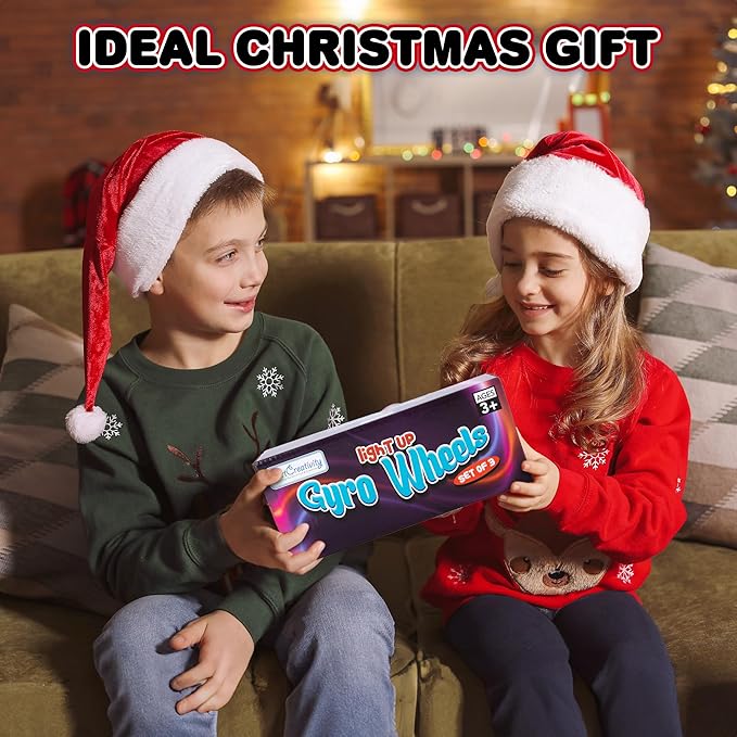 ArtCreativity Retro Light Up Gyro Wheels Set for Kids- 3, 8.5 Inch Gyroscope Rail Twisters Mesmerizing Spinning Lighting Effects, Spinning Top autism toys, sensory toys for kids, Gift for boys & Girls