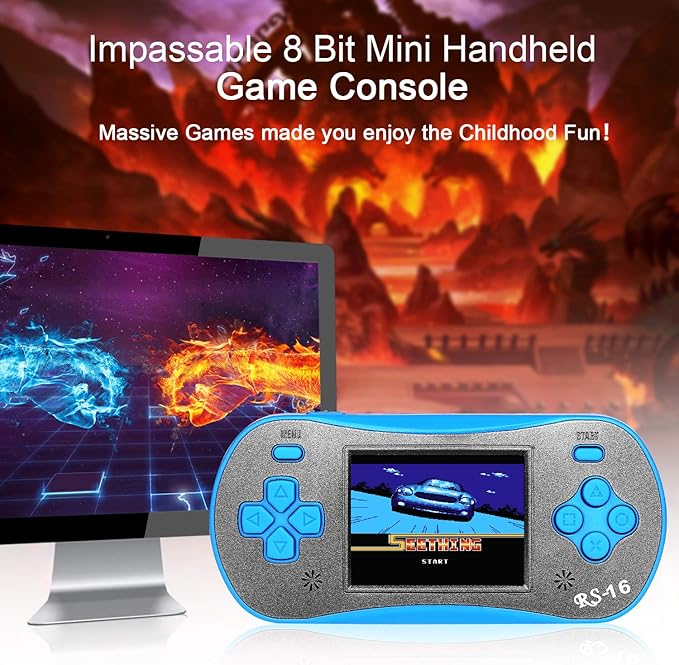 Handheld Game Player for Kids Adults, RS16 Portable Classic Game Controller Built-in 260 Game 2.5 inch LCD Retro Arcade Video Game System Children's Birthday Gift-Blue