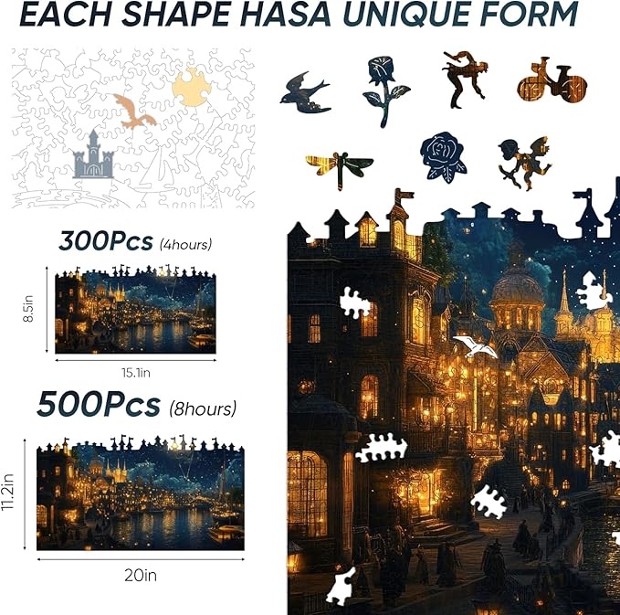 Wooden Puzzles for Adults 500 Piece, Hard Impossible Puzzles for Adults, Unique Shaped Landscape Painting Challenge Puzzle, Exquisite Packaging, Best Gifts for Family Friends, Brain Games
