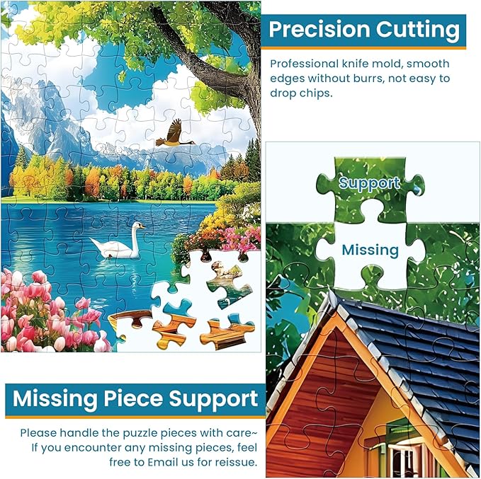 300 Piece Puzzles for Adults,Vintage Lake House Jigsaw Puzzle for Adults Kids Elderly,Large Piece Tree Puzzle for Kids Age 8-10 10-12,Challenging Landscape Puzzle,Family Game Great Gift 20.5x15in