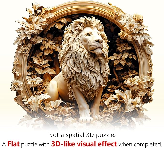 Wooden Puzzles for Adults, Forest Lion Wooden Jigsaw Puzzle 3D Visual Effect Unique Shape Animal Wood Puzzles Adult, Birthday Gifts for Puzzle Lovers Family Games (M-11.4 * 11.4in-200pcs)