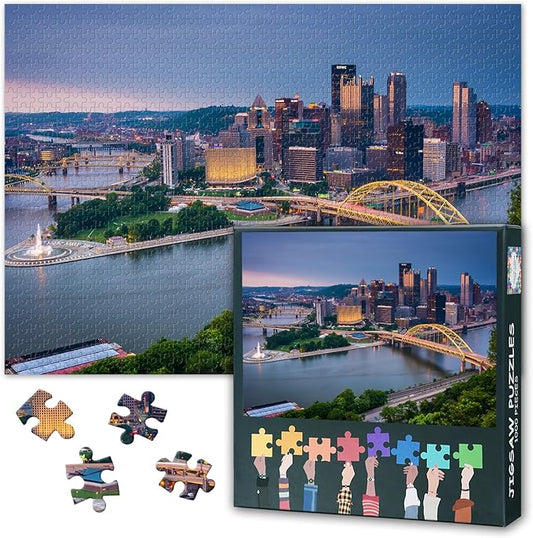 1000 Piece Puzzle for Adults Pittsburgh Cityscape - Jigsaw Puzzles 1000 Pieces, Hard Difficult Challenging Puzzle Pennsylvania Skyline Theme (27.5"x19.7"), Family Game Night Gift & Home Decor