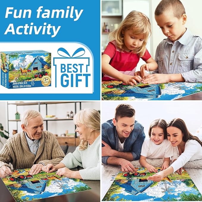 300 Pieces Puzzles for Adults,Farm Animals Puzzles for Adults,Large Piece Puzzle for Seniors,Fun Horse Jigsaw Puzzles,Puzzle for Kids Ages 8-10,Challenging Family Game,Holiday Party Gift,20.5 x 15 in