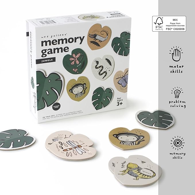 Wee Gallery Memory Game - Jungle Animals and Plants - Brain Building Matching Activity - Animal Recognition, Motor Skills, Creative Play, and Problem Solving for Children
