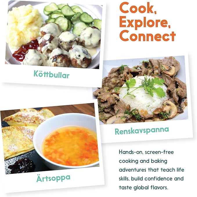 eat2explore Cooking Kits for Kids - Interactive & Educational Set with 3 Recipe Cards, Key Ingredients & Cooking Tools - Ideal Idea for Kids who Love to Create Meals (Sweden Edition)