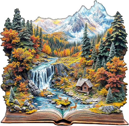 Wooden Puzzles for Adults - Autumn Wonderland Wooden Jigsaw Puzzle - Unique Animal Shaped Wood Puzzles Adult - Christmas Birthday Gifts for Adults/Friends/Family - 100pcs 8.5 * 8.3in