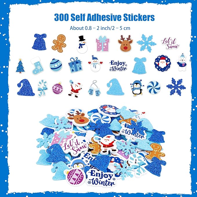 Fovths 24 Packs Winter Foam Picture Frame Kits DIY Winter Snowflake Frame Crafts Picture Craft with 300 Self Adhesive Stickers for Xmas Party Favors Birthday Home Decor