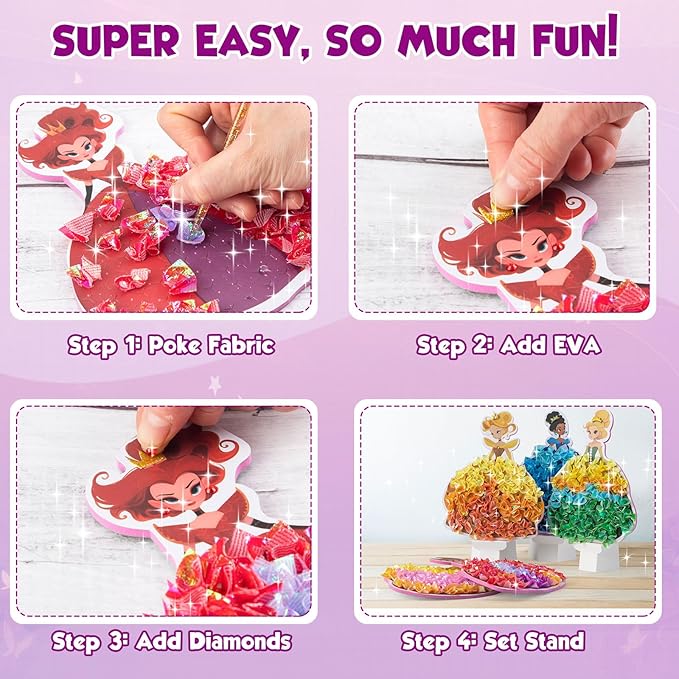 Poke Art Kits for Girls, Arts and Crafts for Kids 4-8, DIY Creative Activity Toys, Birthday Gifts for Girls 4 5 6 7 8 9 10 (Princess)