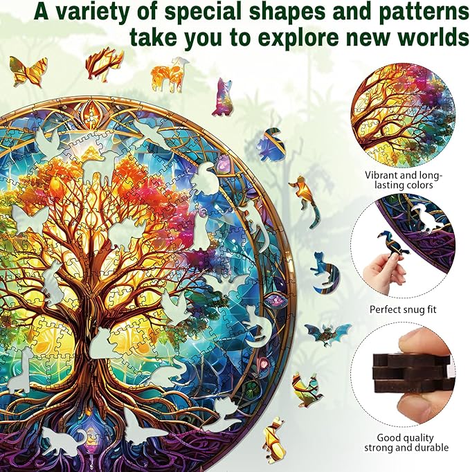 Wooden Puzzles for Adults, 200 Pieces Tree of Life Puzzle Uniquely Irregular Animal Shaped Wooden Jigsaw Puzzles, Creative Gift for Teenagers and Adults