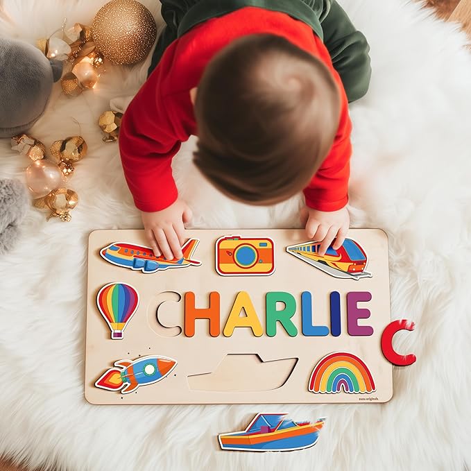 Personalize Busy Board, Name Puzzle,1 Year Old Girl and Boy Kid Gifts, Customized Baby Gift, Montessori Educational Name Toy, Wood Puzzle 1-3