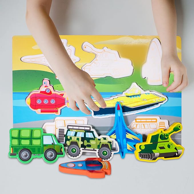 Wooden Peg Puzzle for Toddlers 1-3 Year Old,Funsland Puzzles Gifts Colorful Toys Cartoon Gifts,Arsenal Puzzles