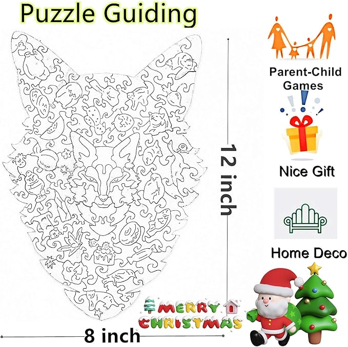 Wooden Jigsaw Puzzle for Adults,Unique Fox Wolf Animals Shaped Magic Jigsaw Puzzle Pieces Best Gift for Adults,Can be Used as a Cool Mouse Pad,132pcs,(12x8 inches) Large