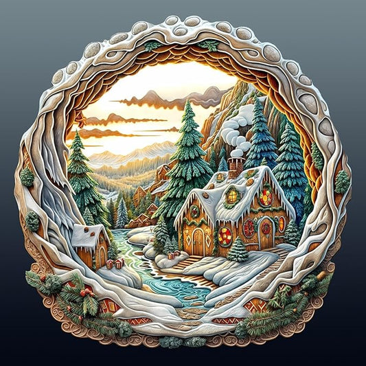 Wooden Puzzles for Adults - Snow House Puzzle, Flat Puzzle with 3D Visual Effect, Snowy Scene Wood Puzzles Adult, Wall Art Home Decor (L-13.4 * 13.2in 280 Pieces)