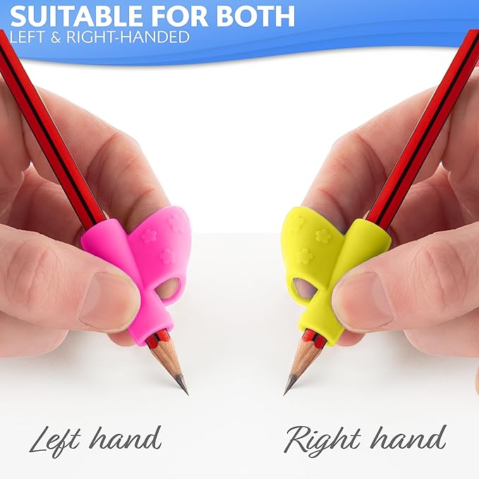 Stylo Pencil Grips Pack of 3 - Pink, Sea Green, Yellow - Perfect Handwriting Holders for Kids Home Schooling and Preschool Writing Tools