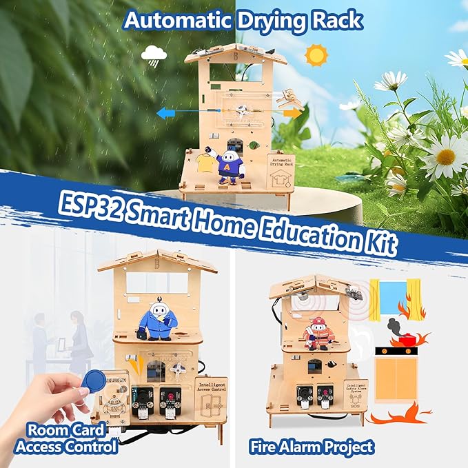 5-in-1 ESP32 STEM Kits for Kids Age 8-12, Wooden 3D Puzzle Toys Smart Home School Educational Science Building Kit for Students, Engineering Model Kits Birthday Gift Craft for Teen Boys Girls
