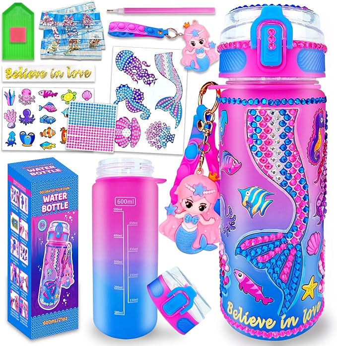 EDsportshouse Decorate Your Own Water Bottle Kits for Girls Age 4-6-8-10,Mermaid Painting Crafts,Fun Arts and Crafts Gifts Toys for Girls Birthday Christmas(Mermaid)