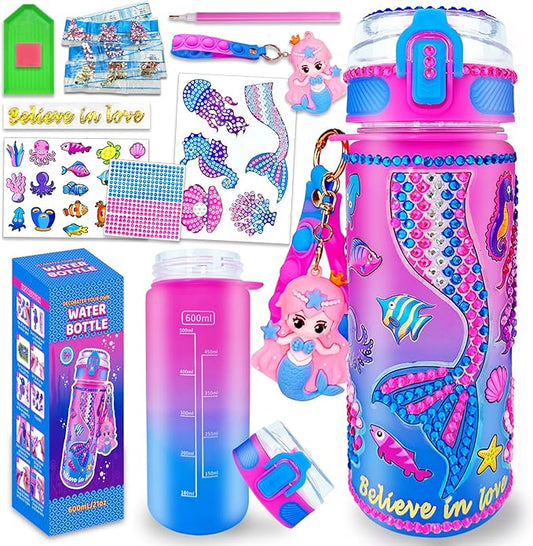 EDsportshouse Decorate Your Own Water Bottle Kits for Girls Age 4-6-8-10,Mermaid Painting Crafts,Fun Arts and Crafts Gifts Toys for Girls Birthday Christmas(Mermaid)