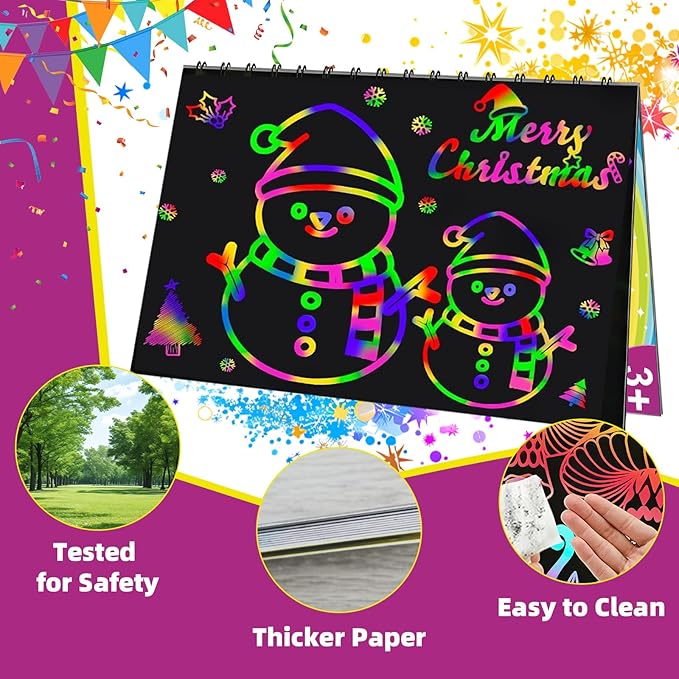 HXDOGSP Scratch Art for Kids: 24 Pack Rainbow Scratch Paper Party Favors - Art Crafts Notebook Suitable for Birthday Gifts/School Crafts Kit/Classroom Prizes for Girls and Boys Aged 4-12