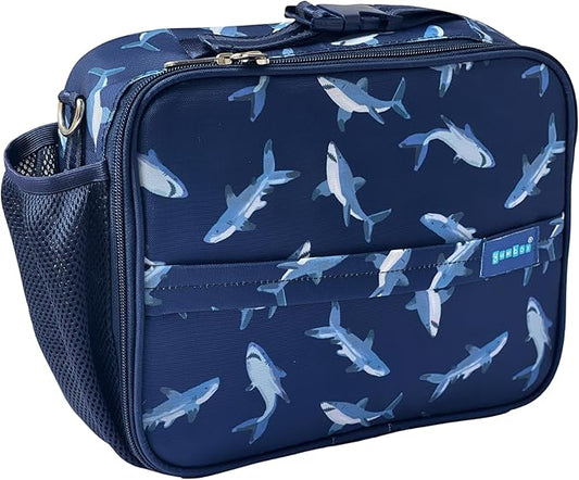 Yumbox Kids Lunch Bag, Holds Lunch Box and Water Bottle, 3 Ways to Carry, Zip Closure, Inside Zipper Netting, Wipe Clean Fabric with EVA lining for extra insulation (Shark)