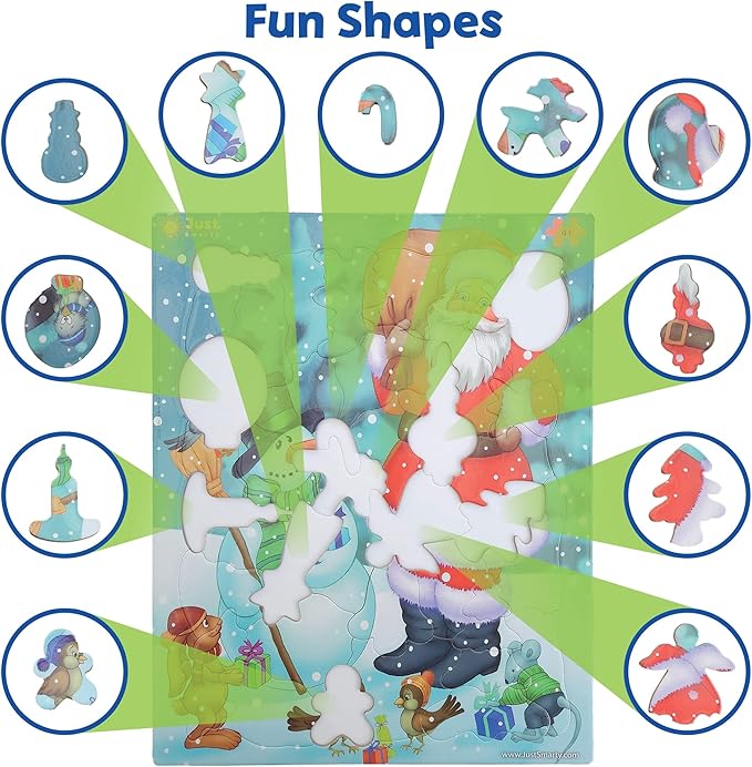 Just Smarty Santa Christmas Jigsaw Puzzle 41 Pieces for Kids Ages 4, 5, 6, 7, 8 with Fun Shapes and Tray. Fun Learning Educational Toy for Boys Girls in Pre-K, Kindergarten, First and Second Grade