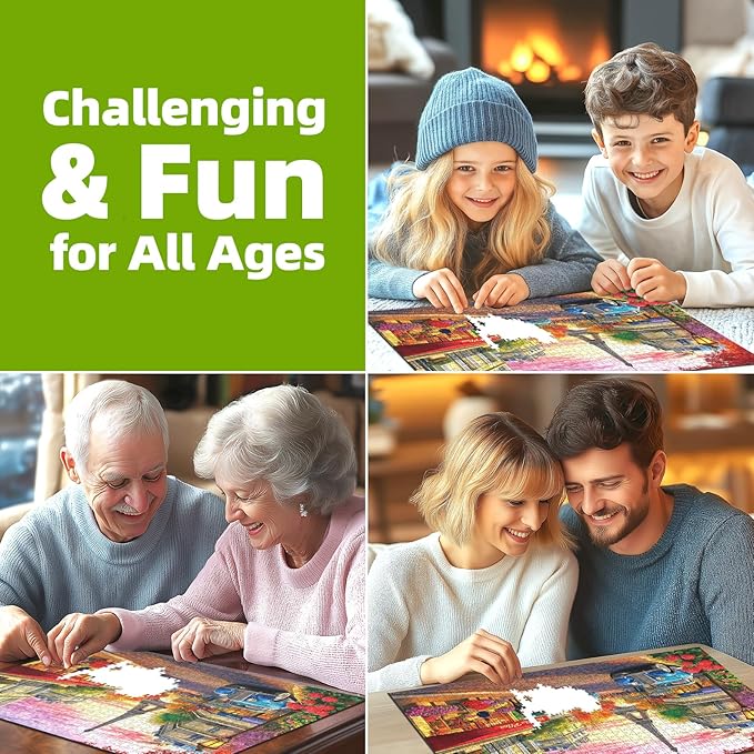 Paris Street Scene 1000 Piece Jigsaw Puzzle for Adults Eiffel Tower Cityscape with Vintage Cars Landscape Scenery Challenging Family Puzzle Perfect for Game Nights (27.5"X19.6")