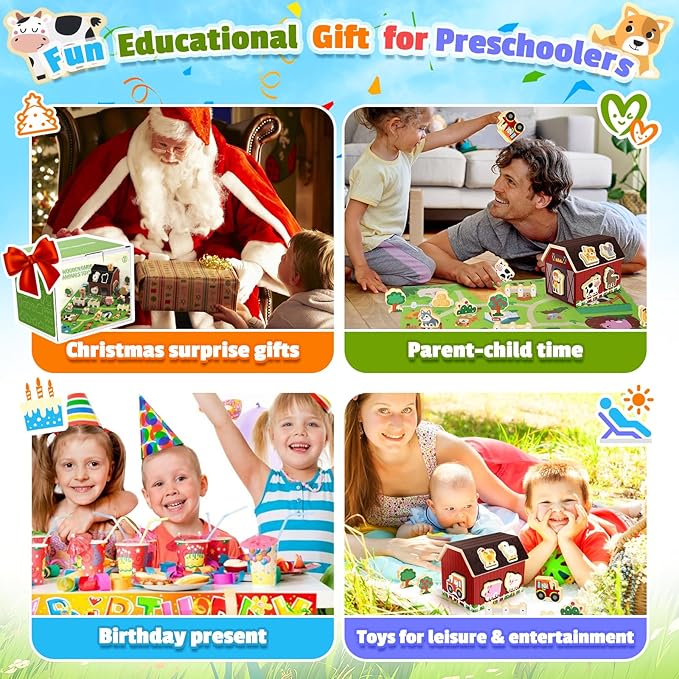 Toy for 1 2 3 Year Old Boys Toddlers, Wooden Montessori Toy for Boy Girls 2 3 4 Birthday Gift for Baby 12+Months | Educational Learning Present for Girl Boys Age 2 3 4 | Farm Animals Toys for Toddler