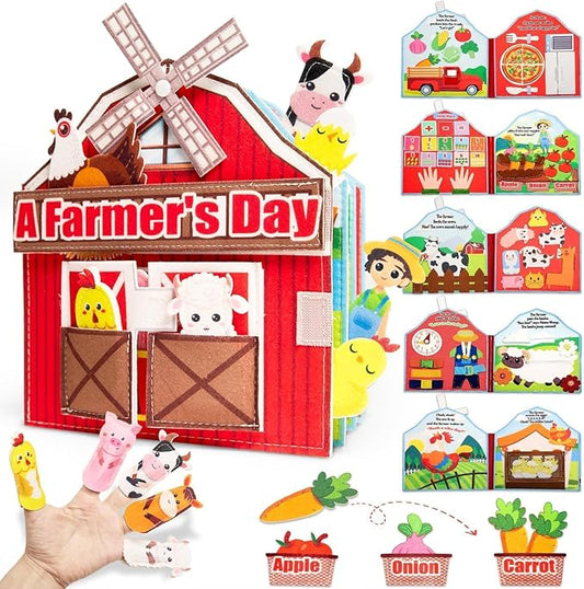 Busy Board for Toddlers 1-3, Farm Animals Quiet Busy Book for 1 Year Old, Felt Montessori Toys Educational Learning Activity Books, Airplane Car Travel Toys for Boys Girls Kids Birthday Gifts