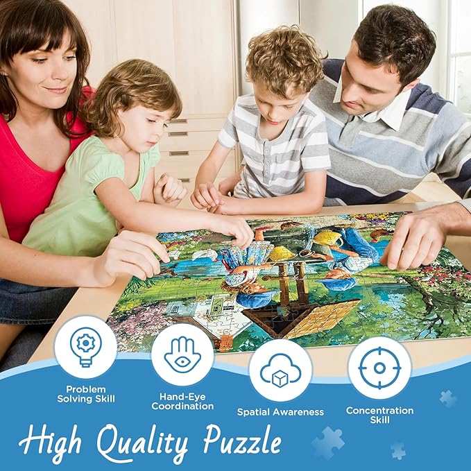300 Piece Puzzle for Adult, Wonderful Childhood Jigsaw Puzzle for Adult Kids Seniors, Recycled Paper Unique Village Scene Jigsaw Puzzle, Challenging Family Game, for Friends Men Women 20.5 * 15 in