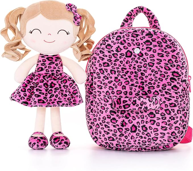 Gloveleya Toddler Backpack Baby Girl Gifts Curly Hair Plush Figures Dress Backpack Kids Backpack Curly Animal - Giraffe 9inches