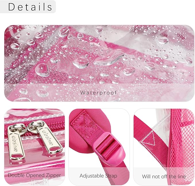 abshoo Large Clear Backpack For Girls Women School Bookbag Heavy Duty Transparent Backpacks (Hot Pink)