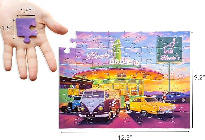 Large Piece Jigsaw Puzzle – Easy & Colorful, Dementia & Memory Activities for Seniors, Elderly Gifts, 48 Pieces, Howie's Drive-in