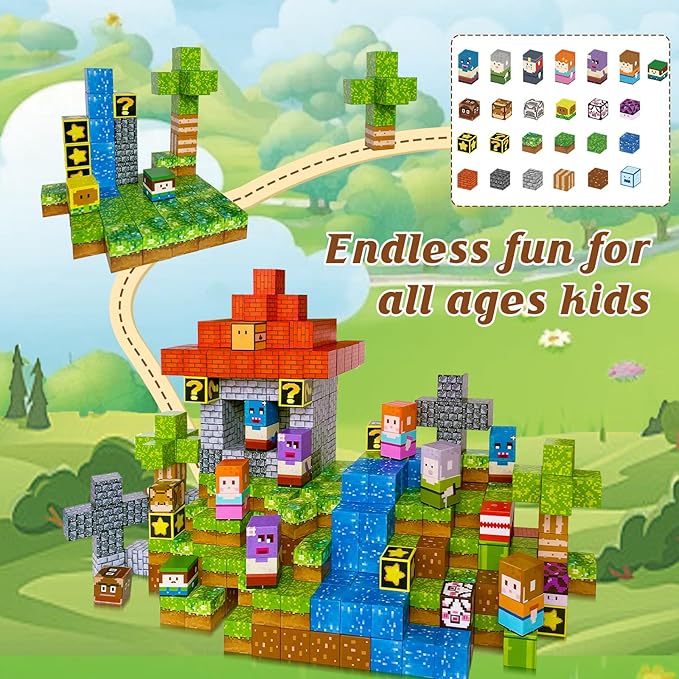 Magnetic Blocks - 110PCS Magnets Building Blocks World Set for Kids Ages 3-5 5-7 8-12, Magnetic Tiles Game Preschool Toys for 3 4 5 6 Year Old Girls Boys Gifts （STEM World）