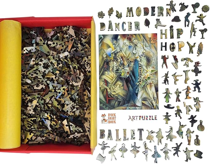 Wooden Puzzle for Adults - Uniquely Shaped Pieces - Made in The USA by FoxSmartBox - 325 Pieces - Dancer in a Cafe