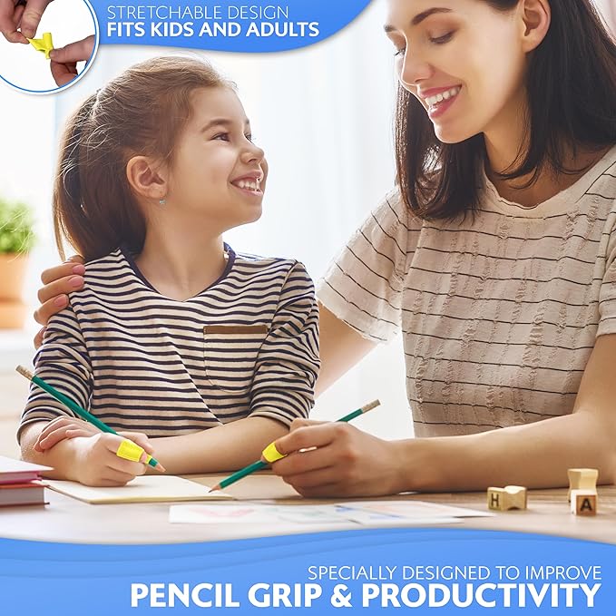 Stylo Pencil Grips Pack of 3 - Pink, Sea Green, Yellow - Perfect Handwriting Holders for Kids Home Schooling and Preschool Writing Tools