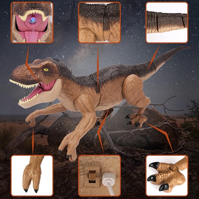 Remote Control Dinosaur Toys for Boys 3 4-7 8-12- RC Realistic Big T-Rex Gifts for Kids, Interactive Dino with Light Roar Spray Touch Sensing