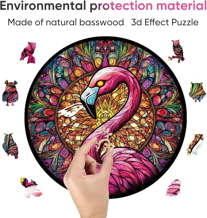 Wooden Puzzles for Adults, Flamingo Jigsaw Puzzles, Unique Shape Adult Puzzles, Irregular Christmas Thanksgiving Gifts for Family Friend(11.2 * 11.2 in-200pcs)