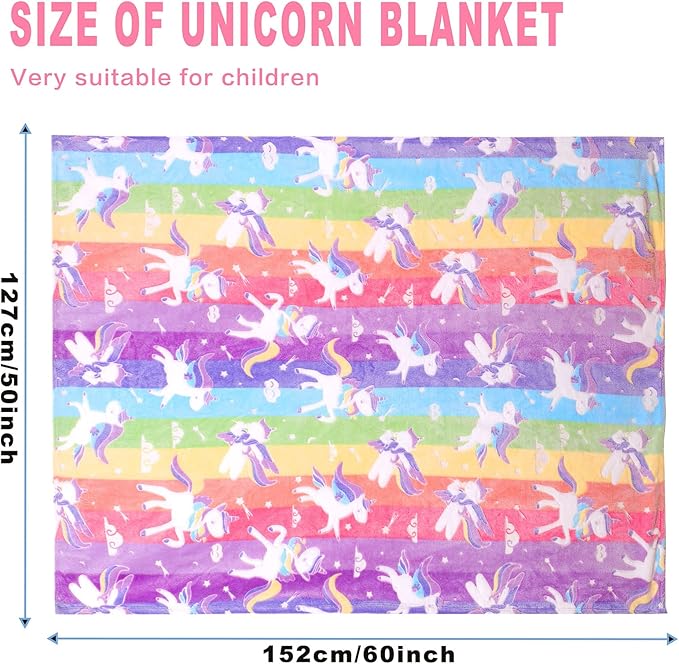 Glow in The Dark Blanket Unicorns Gifts for Girls Birthday Gift Halloween Super Cute Soft Cozy Rainbow Unicorn Star Flannel Luminous Magic Throw Thanksgiving Decor 50"x60"