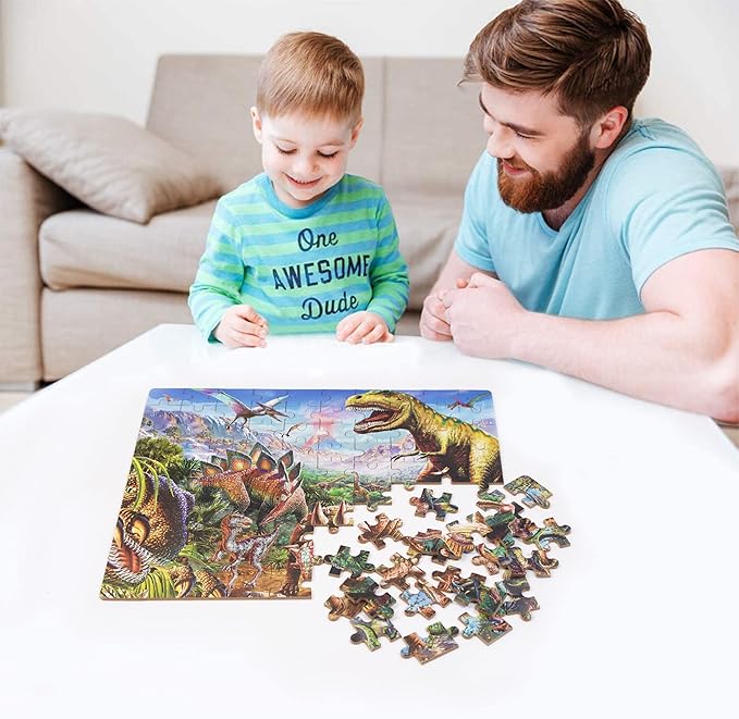 LELEMON Puzzles for Kids Ages 4-8,Tyrannosaurus 100 Piece Puzzles for Kids,Educational Kids Puzzles Ages 6-8 Jigsaw Puzzles in a Metal Box,Dinosaur Puzzles for Kids Ages 5-8 Cool Puzzle Games Toys