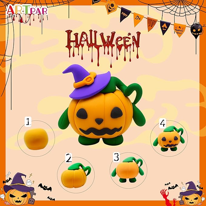 Halloween Crafts for Kids,Air Dry Clay Crafts Kit,12 Boxes Modeling Magic Soft Clay Art Sculpting Supplies,DIY Molding Clay Kit Hallowmas Pumpkin Party Favors for Boys & Girls Age 3-12