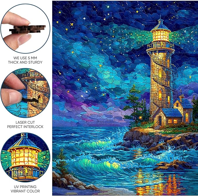 Wooden Puzzles for Adults 200 Piece, Hard Impossible Puzzles for Adults, Unique Shaped Landscape Painting Challenge Puzzle, Exquisite Packaging, Best Toys Gifts for Family Friends