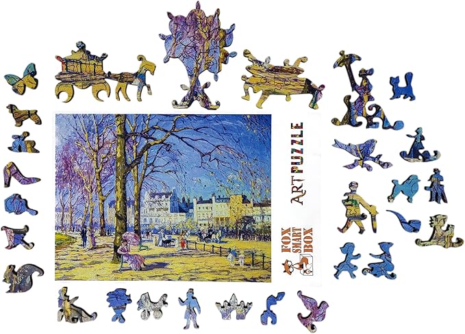 Wooden Puzzle for Adults - Uniquely Shaped Pieces - Made in The USA by FoxSmartBox - 172 Pieces - Hyde Park